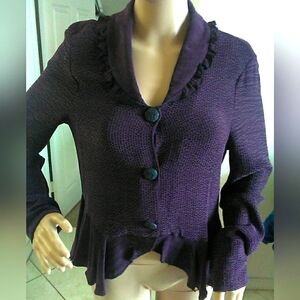 LOVELY DEEP PLUM PURPLE HI/ LOW BLOUSE BY TEA & SCONES SZ. MED ( RAYON) RUFFLED